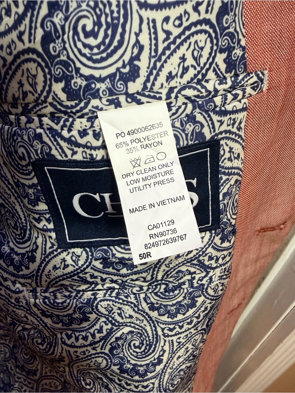 Chaps Men’s Stonewashed Rec Sport Coat with Paisley Lining - Picture 3 of 5